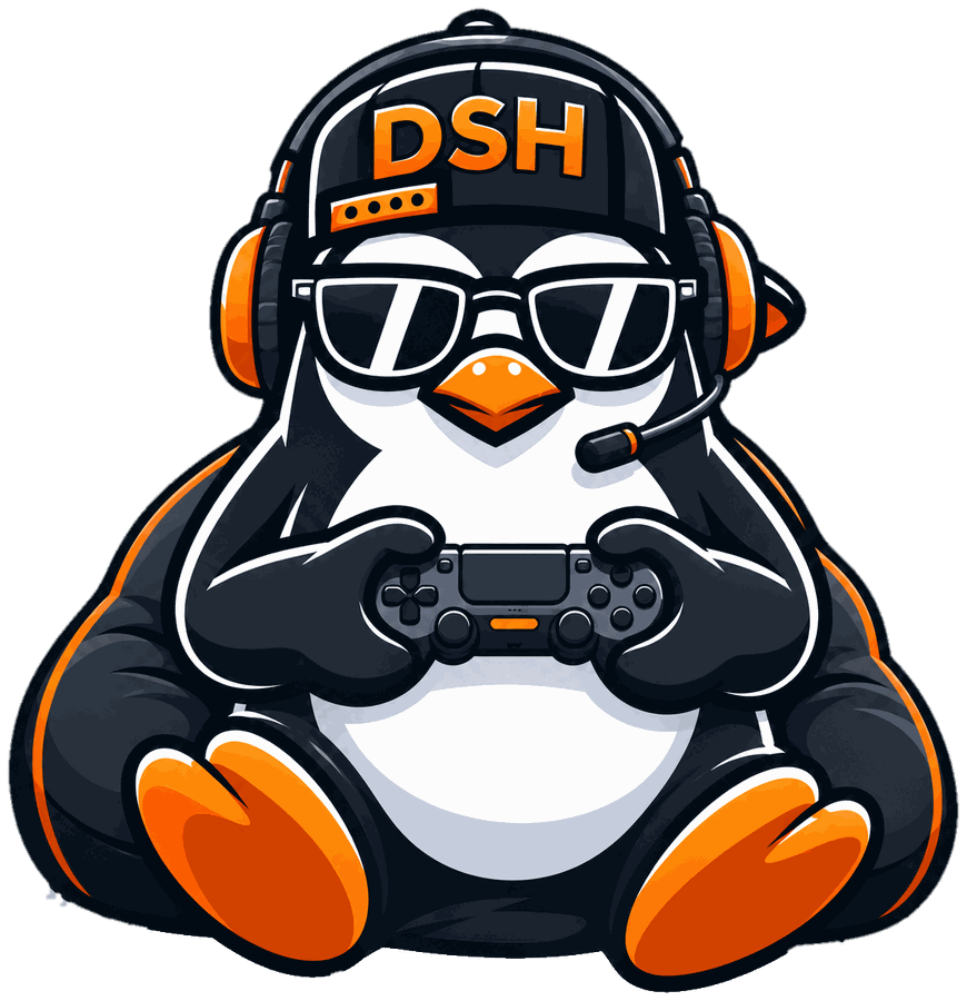 DeinServerHost-Pinguin mit Headset und Controller – TeamSpeak 3 Server mieten