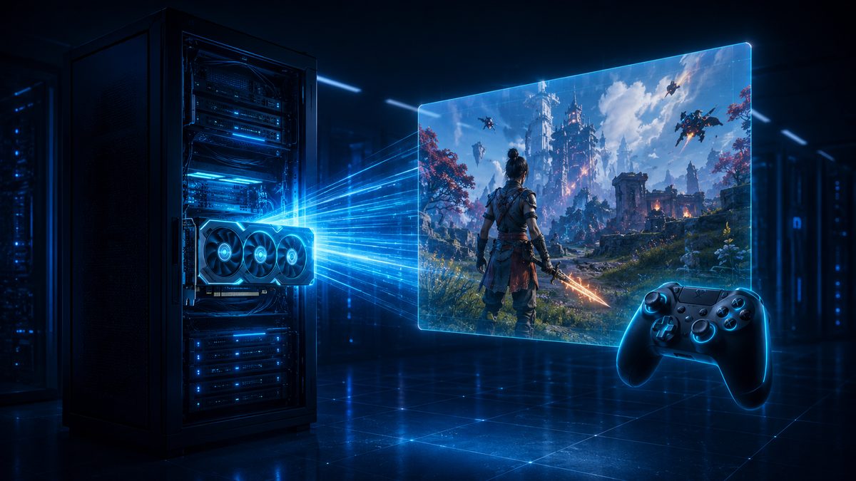 Cloud Gaming auf einem GPU-Server – Spiel wird im Rechenzentrum gerendert und gestreamt